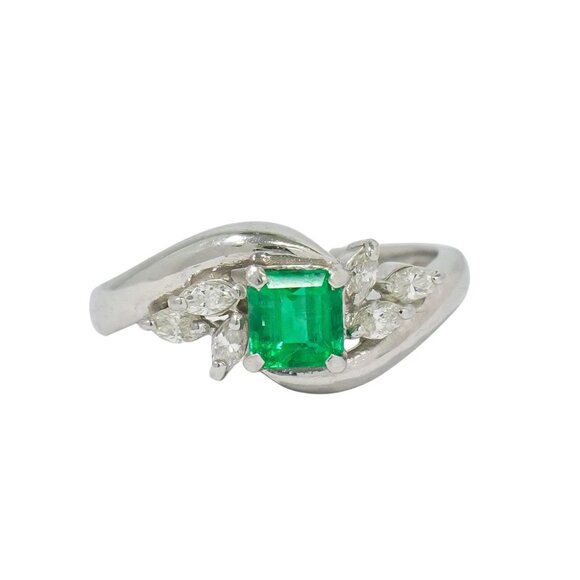 Emerald 0.47ct Diamond 0.24ct Ring Pt900 Platinum US 5.75 4.0g - Picture 1 of 9